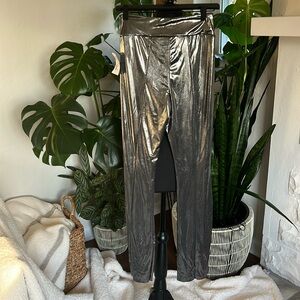 NWT FOREVER 21 size M metallic front seam front ankle slit banded waist pant